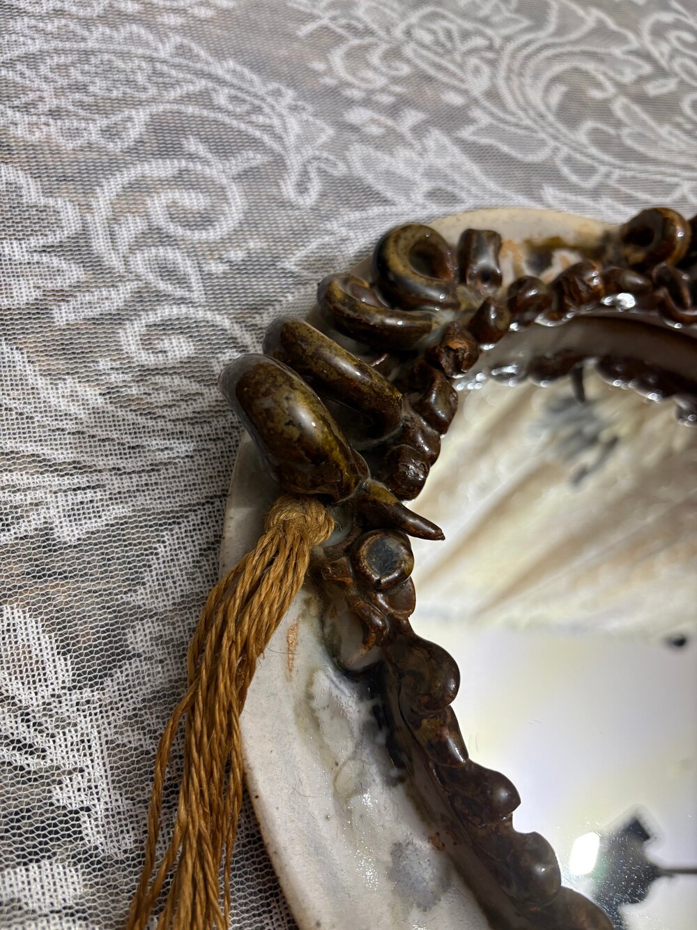 Signed B. Palmerton Studio Art Pottery Wall Mirror - Hand Sculpted Glazed Clay R